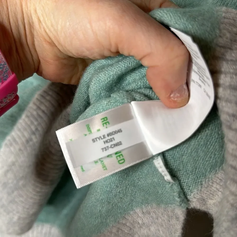 J.Crew Green & Grey Stripe Merino/Alpaca Wool Turtleneck Sweater. Size Small.